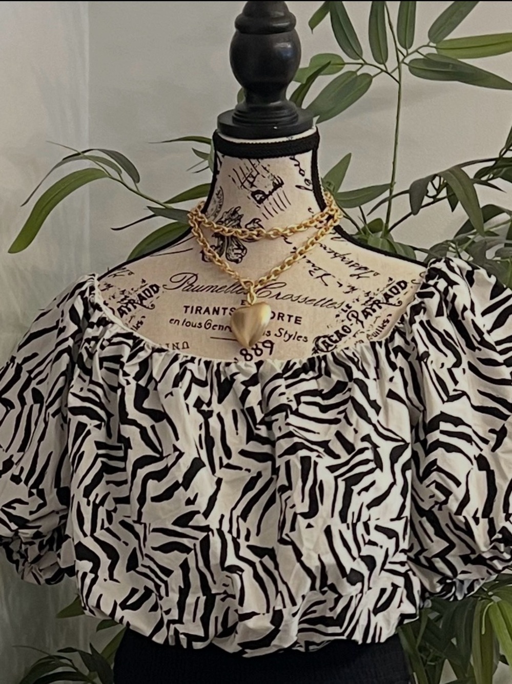 a new day Black & White Off-Shoulder Zebra Print Puff Sleeve Top